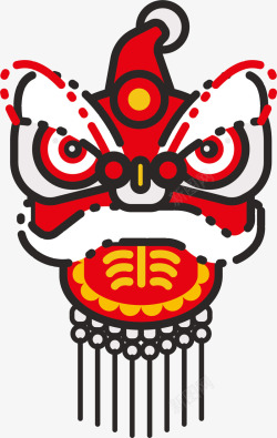 春节红色舞狮狮子头素材