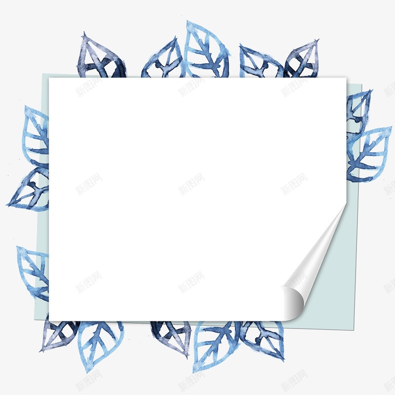 蓝色简约树叶纸张边框纹理png免抠素材_88icon https://88icon.com 免抠PNG 树叶 简约 纸张 蓝色 边框纹理