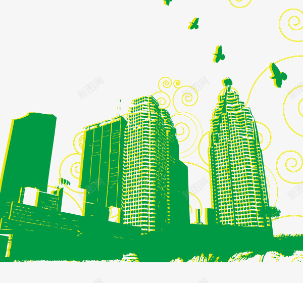 绿色城市剪影png免抠素材_88icon https://88icon.com 城市剪影 环保 绿色 绿色能源 背景装饰
