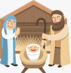 草棚诞生的耶稣矢量图素材