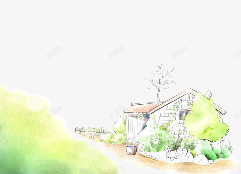 田园psd免抠素材_88icon https://88icon.com 乡村 小屋 草原