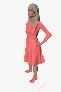卡通立体3D扁平化红裙子女人母素材
