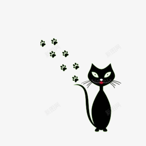 可爱的卡通小黑猫和脚印png免抠素材_88icon https://88icon.com 动物脚印 卡通猫咪 插画 海报设计 猫咪脚印 黑猫 黑猫简笔画
