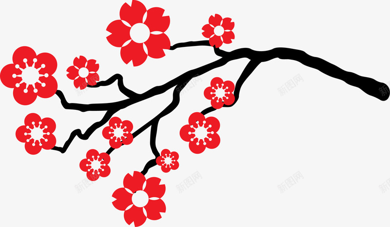 红色美丽春节花枝png免抠素材_88icon https://88icon.com 新年 新年快乐 春节 春节快乐 春节花枝 桃花 红色花枝