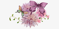 卡通手绘漂亮蝴蝶水彩美丽花朵矢量图素材