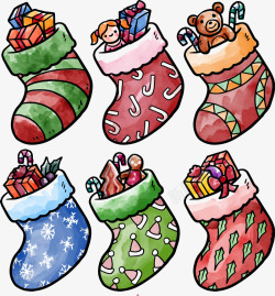水彩手绘圣诞节袜子矢量图素材