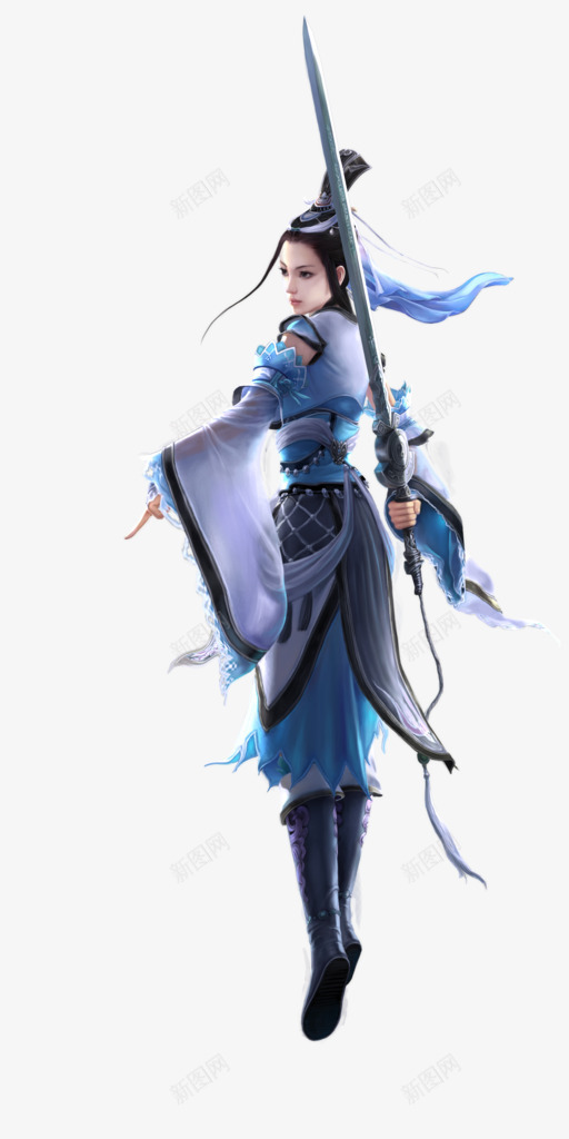 蓝色古典舞剑女士png免抠素材_88icon https://88icon.com 古典 女士 舞剑 蓝色