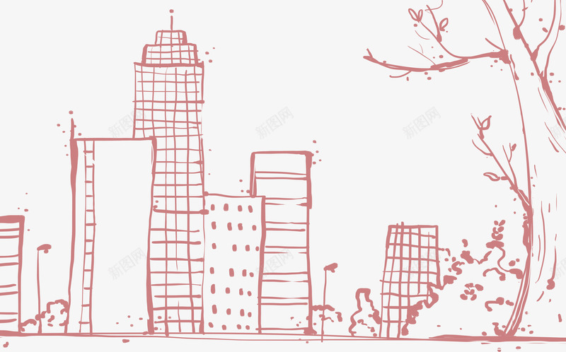 红色手绘城市街道大树美景png免抠素材_88icon https://88icon.com 城市 大树 红色 美景 街道