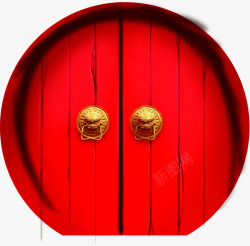 手绘红色春节大门中式素材
