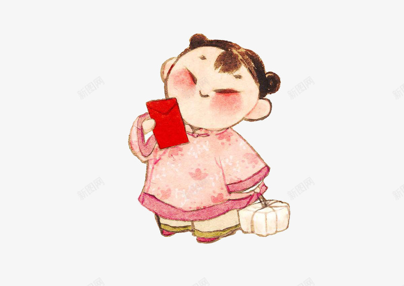 拿红包的女孩png免抠素材_88icon https://88icon.com 中国风 卡通手绘 开心 拿红包的小人 插画 春节 红包