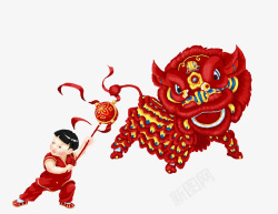 春节喜庆插图舞狮子手绘插画素材