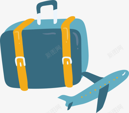 矢量手绘水杯旅游常备物品飞行蓝色旅行箱小图矢量图图标图标