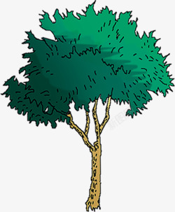 创意手绘扁平绿色的大树漫画素材
