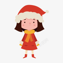 红色衣服和帽子的冬季女孩矢量图素材