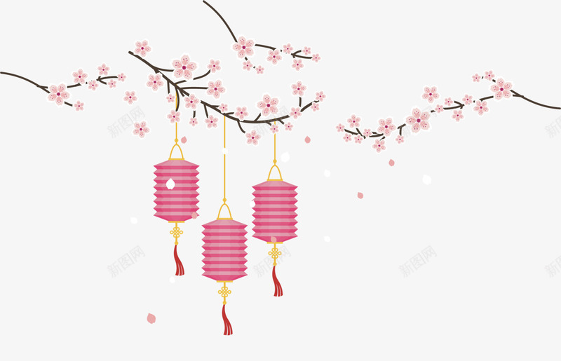 春节红色灯笼挂饰png免抠素材_88icon https://88icon.com 中国风 新年灯笼 春节灯笼 灯笼挂饰 粉色梅花 红色灯笼