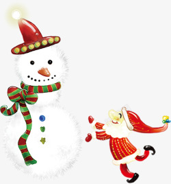 圣诞老人雪人拥抱欢乐图案素材