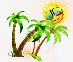 卡通夏天太阳椰子树素材