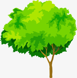 手绘绿色创意大树风景素材