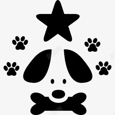 好莱坞明星宠物酒店标志的狗明星和爪印图标图标