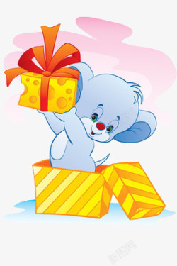 卡通可爱小老鼠举着礼物盒素材