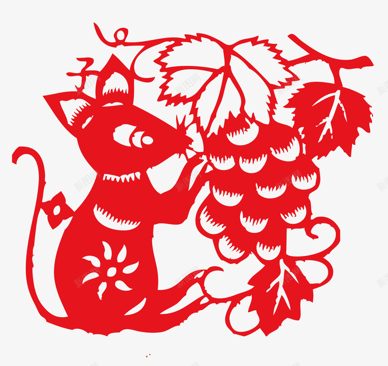 老鼠摘葡萄鼠年剪纸png免抠素材_88icon https://88icon.com 剪纸 窗花 鼠年 鼠年剪纸 鼠年窗花