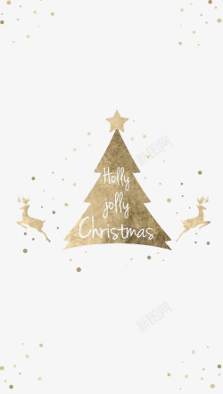 金色圣诞树和驯鹿素材