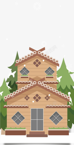 圣诞下雪天卡通圣诞节木屋装饰高清图片