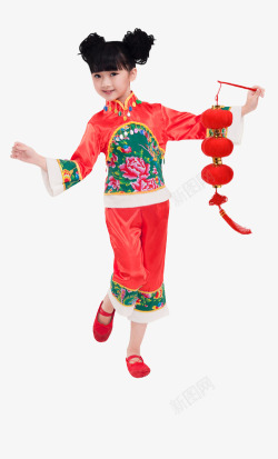 中国风小女孩春节提着灯笼素材