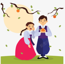 韩国中秋节快乐人物矢量图素材