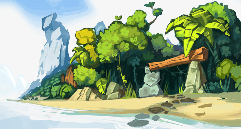 卡通手绘海滩森木png免抠素材_88icon https://88icon.com 卡通 手绘 树木 森木 海滩