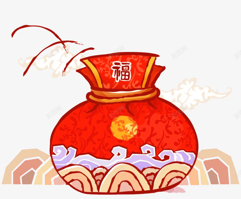 卡通中国风云海山石福袋png免抠素材_88icon https://88icon.com 云海山石福袋 卡通山海云红包 古风祥云袋子png素材 新年红包 福袋png 红色中国风福袋矢量