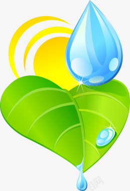 低能耗绿色环保水滴与绿叶图矢量图图标图标