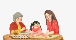 饺子插图喜庆手绘插画过年一起包饺子插图高清图片