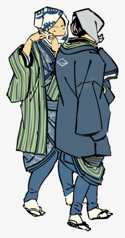 卡通两个穿和服的男人素材