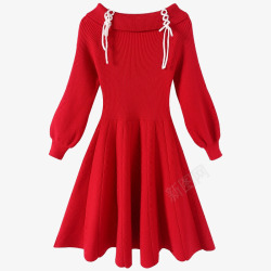 条纹针织连衣裙红色灯笼袖针织毛衣裙高清图片