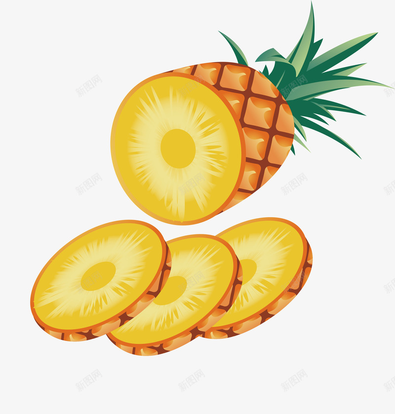 手绘切片的菠萝水果形png免抠素材_88icon https://88icon.com 亚热带水果 切片的 手绘 水果 清新自然 清爽 热带 菠萝 黄色