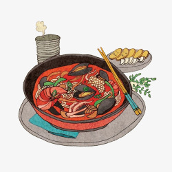 海鲜蛤蜊汤手绘画片素材