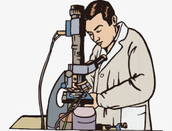 卡通手绘现代显微镜下工作男人素材