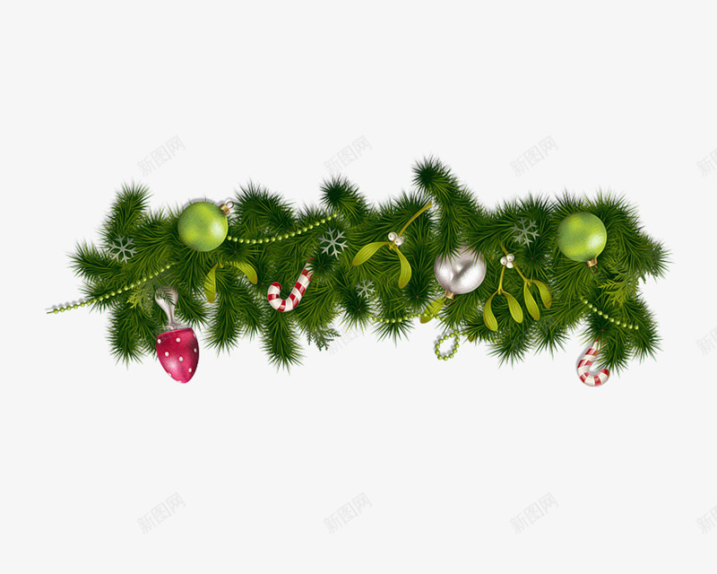 挂满装饰的圣诞树枝png免抠素材_88icon https://88icon.com 圣诞节 庆祝 树枝 绿色 装饰 铃铛