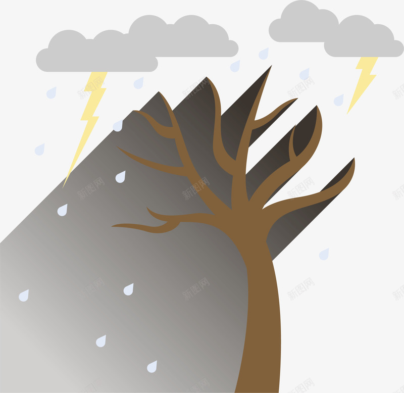 秋季雷雨枯树png免抠素材_88icon https://88icon.com 大树 树木 秋季枯树 装饰图案 雷阵雨 雷雨