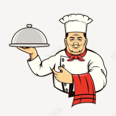 毛巾杆子卡通手托盘子的厨师插画图标图标