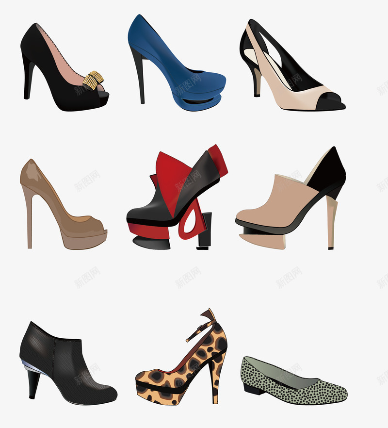 女士高跟鞋矢量图eps免抠素材_88icon https://88icon.com 凉拖 女士用品 鞋靴 高跟鞋 矢量图
