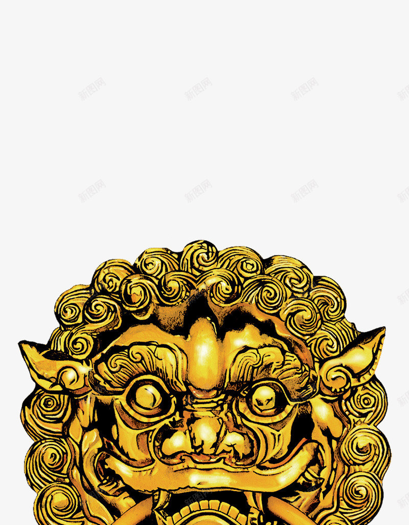 铺首png免抠素材_88icon https://88icon.com 兽头 金色 门环