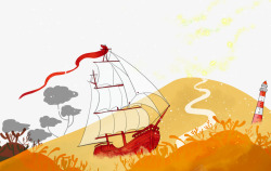 小旗子扬帆起航手绘扬帆起航插画高清图片