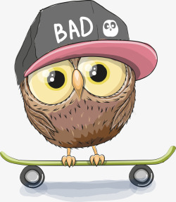 卡通踏滑板的猫头鹰素材