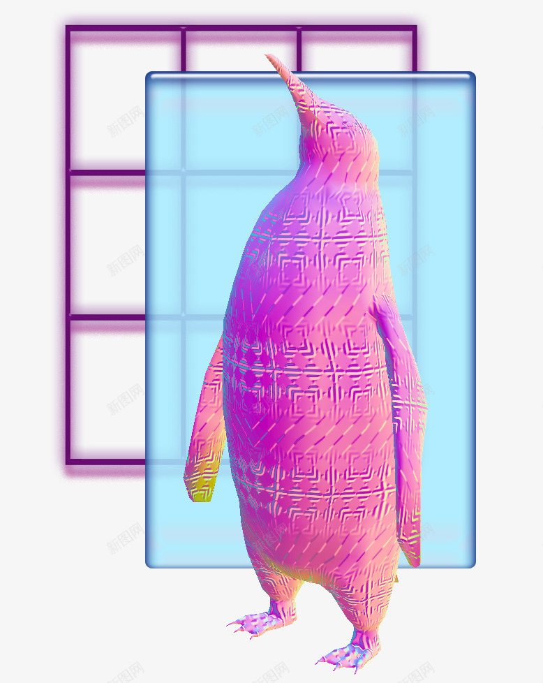 企鹅雕像png免抠素材_88icon https://88icon.com 企鹅 动物 矢量装饰 粉紫色 蓝色 装饰