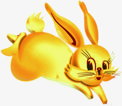 黄色质感的奔跑的金色兔子素材