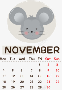 一月2019年可爱灰色老鼠十月一日历高清图片