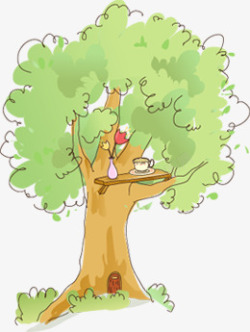 创意手绘卡通手绘绿色的大树造型素材