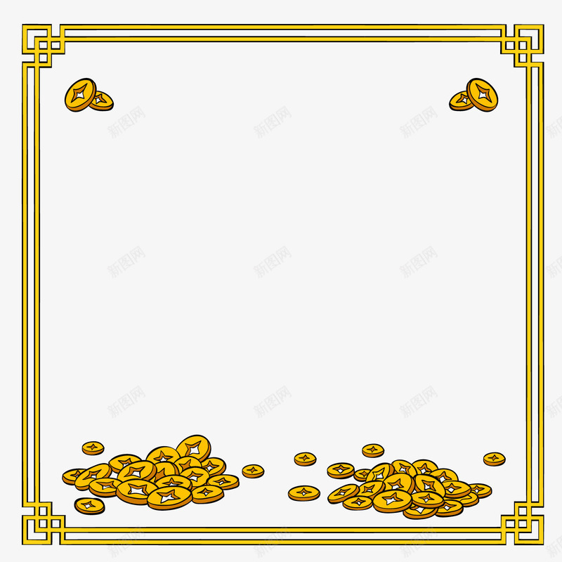 卡通新年金币边框png免抠素材_88icon https://88icon.com 卡通金币 新年装饰 春节装饰 背景装饰 金色边框